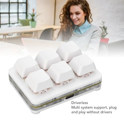 XUMIUZIY 6 Key Gaming Keyboard, USB Mini Keyboard Programmable Macro Keyboard, RGB Mechanical Keyboard 6 Keys One Handed USB PC Keypad for Game Office (White) - color: White