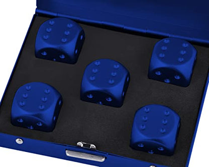 DS.DISTINCTIVE STYLE Aluminum Alloy Dice 5 Pieces 16mm Portable Metal Dices with Case 6 Sided Dice for Party Game - color: Blue, style: Square