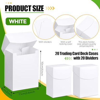 Zhehao 40 Pieces Deck Card Boxes with Dividers Include 20 Trading Card Boxes with 20 Dividers Games Storage Organizer for Trading Games Family Game Party Supplies (White) - color: White
