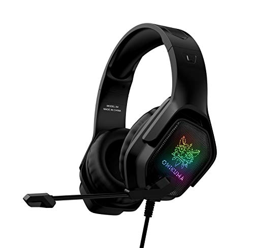 Gaming Headset with Microphone, Noise Canceling Headphones with 3D Surround Sound Stereo, Soft Earmuff & RGB LED Light, Over-Ear Game Headphones for PC, PS4, Xbox One, PS5, Mac, Laptop-Black