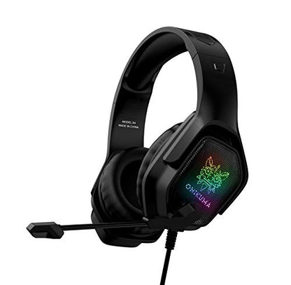 Gaming Headset with Microphone, Noise Canceling Headphones with 3D Surround Sound Stereo, Soft Earmuff & RGB LED Light, Over-Ear Game Headphones for PC, PS4, Xbox One, PS5, Mac, Laptop-Black