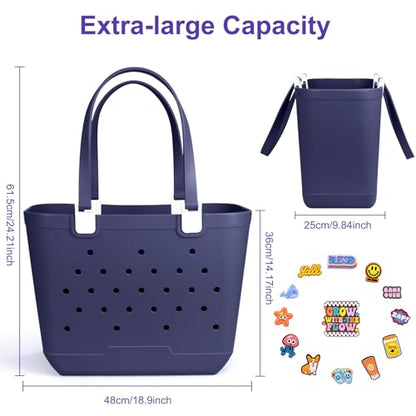 X-Large Rubber Beach Tote Bag, 18.9 "L x 9.4 "W x 13.8 "H Waterproof EVA Beach Totes with Zipper Pocket - color: Midnight Blue