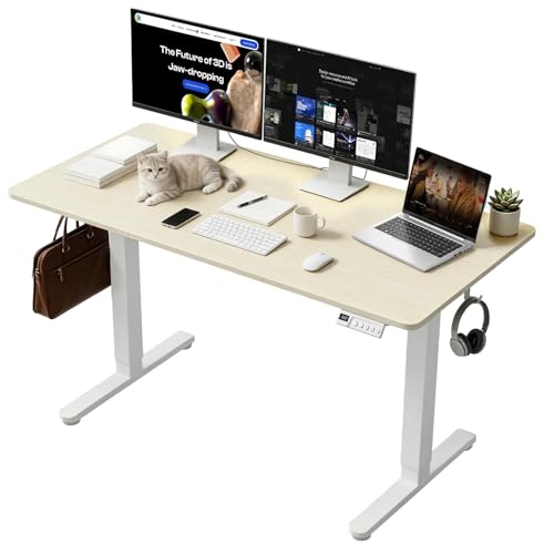 Height Adjustable Electric Desk, 48x24 Inches Stand up Desk with 3 Memory Presets & Child Lock, Quiet Motor, Industrial Steel Frame, for Computer Workstation or Design Studio, Natural - color: Natural, size: 48×24inch