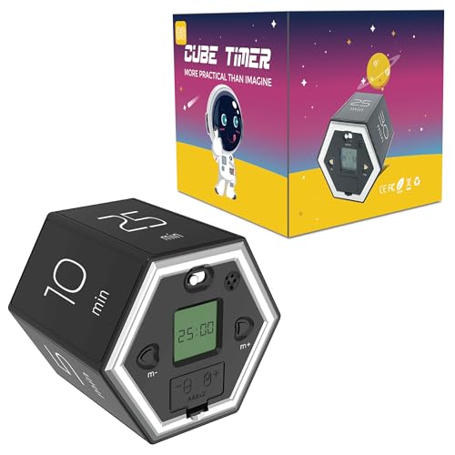 Hexagon Flip Timer, Kitchen Timer for Cooking, Various Time Presets, LCD Digital Display, Magnetic Suction, Mute Alarm Modes, Practical Gift Ideal for Study, Office, Gym, Kitchen, etc. (Black)