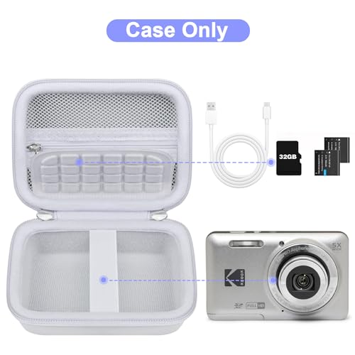 Canboc Hard Case for KODAK PIXPRO FZ55/ FZ45/ FZ43/ FZ53 16MP Digital Camera, Vlogging Camera Bag, Zipper Mesh Pocket fit Cable, SD Card, White (Case Only) - color: T-White