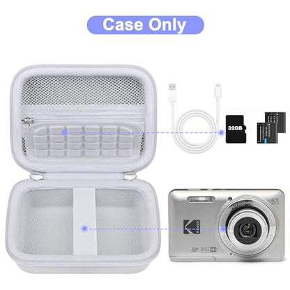 Canboc Hard Case for KODAK PIXPRO FZ55/ FZ45/ FZ43/ FZ53 16MP Digital Camera, Vlogging Camera Bag, Zipper Mesh Pocket fit Cable, SD Card, White (Case Only) - color: T-White