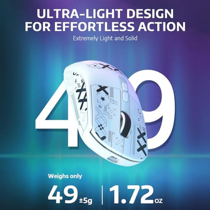 MAMBASNAKE Attack Shark X6 Wireless Gaming Mouse,RGB Magnetic Charging Dock,X3 Upgrade, 49g Ultralight 2.4GHz/BT5.2/USB-C Tri-Mode,PAW3395 Sensor 26KDPI,G502 Programmable Mice for Win/Mac-White&Tape - color: White&Tape