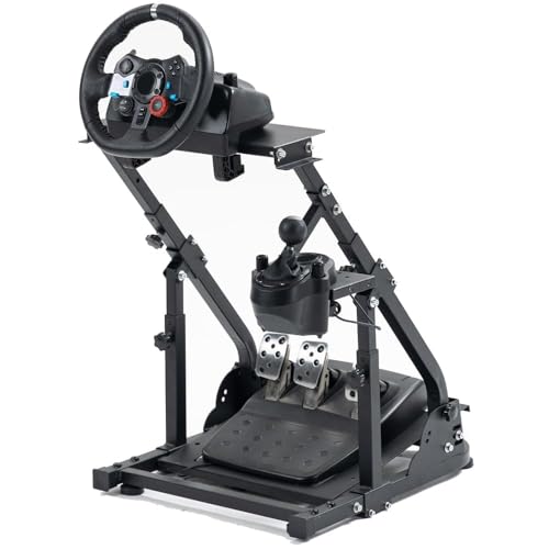 Supllueer Racing Steering Wheel Stand with Double Arm Reinforcing Bar Support Fit for Logitech G25 G27 G29 G920 G923, for Thrustmaster T300RS, Sim Racing Frame,No Wheel Pedal Shift Seat
