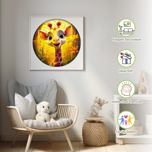 Wooden Puzzles for Kids Ages 4-6 - Giraffe Puzzle (11.4 x 11.4 in) - 50 Piece Puzzles for Kids - All Pieces Unique Shape - Gifts for Boys Girls Toddlers Ages 3-5 2-4 Year Old - color: Cute Giraffe