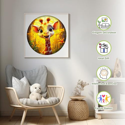 Wooden Puzzles for Kids Ages 4-6 - Giraffe Puzzle (11.4 x 11.4 in) - 50 Piece Puzzles for Kids - All Pieces Unique Shape - Gifts for Boys Girls Toddlers Ages 3-5 2-4 Year Old - color: Cute Giraffe