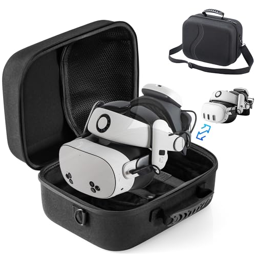 STARTRC GAMES Large Carrying Case for Meta Quest 3/Quest 3S, Hard Travel Case for BOBOVR S3 Pro/Kiwi Design Battery Head Strap and Other Accessories, Storage Case and Soft Lining for Quest 3S - color: Black