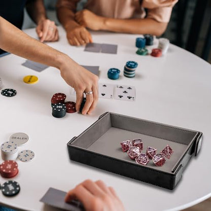 SIQUK Magnetic Folding Dice Tray Rectangle Dice Rolling Tray PU Leather Trays Foldable Holder Rolling Mat Storage Box for D&D RPG Games, Gray - color: Gray
