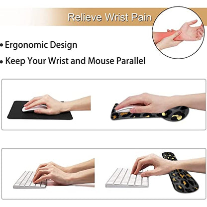 Mouse Pad with Ergonomic Wrist Support and Memory Foam Keyboard Wrist Rest, Non-Slip PU Base Gel Mouse Mat, Keyboard Palm Rest for Home Office Wireless Gaming Desk Pad Gold & Black Leopard - color: Yvb-mouse Pad -2-b-29