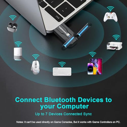 USB Bluetooth 5.4 Adapter for PC Laptop, Long Range 492FT Wireless Dongle Adaptor for Windows 11 10 8.1 7 Desktop, Plug and Play Bluetooth Mouse Keyboard Headphones Speaker Game Controller - style: BT5.4-BT11