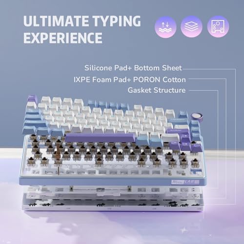 RK ROYAL KLUDGE R75 Mechanical Keyboard Wired with Volume Knob, 75% Custom Gaming Keyboard Gasket Mount RGB Backlit with Software, Cherry Profile, Hot Swappable Silver Switch, PBT Keycaps - color: purple