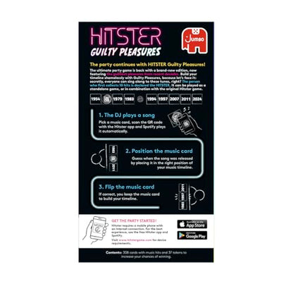 Jumbo Hitster - Guilty Pleasures, Fun Music Quiz Card Game, 2-10 Players - 300 Plus Guilty Pleasure Music Hits - Great for Adult and Family Game Nights (US Edition)
