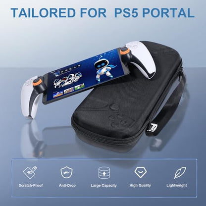 14 in 1 Carrying Case for PS5 Portal, Travel kits Accessoris Set Compatible with Playstation Portal(Crossbody bag), Soft Silicone Protective Cover, 2X 9H Shatterproof Tempered Glass Screen Protector, 4 Silicone Caps, Ps Portal Accessories