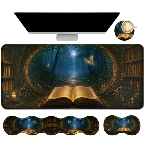 Memory Foam Keyboard Wrist Rest Desk Mat Set, Enchanted Book Portal - color: L0003, size: 4Pcs Memory Foam Pad
