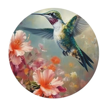 Famame Oil Painting Hummingbird Round Fitted Tablecloth with Elastic Protector Table Kitchen Dinner Waterproof Oil-Proof Table Covers Fits 40"-44", Small - color: Hummingbird, size: 2" (Round)
