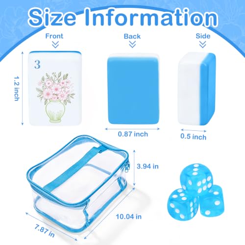 166 American Mahjong Tile Set, 1.2" Mini Blue 3D Engraved Melamine Mahjong Tiles with Storage Bag & Dice, Travel Game for Adults, Friend & Family Game Night, Gifts for Mah-jongg Lovers - color: Blue