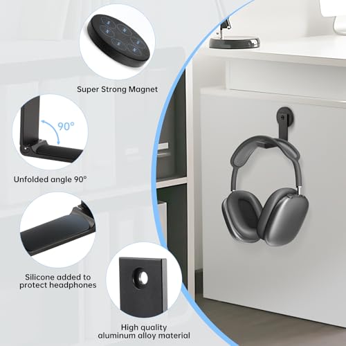Magnetic Headphone Holder, Headphone Hanger for Desk & Table, 1PCS | Aluminum Headset Hooks, Headphone Mount Stand with Rubber Pad, Compatible with All Computer/Gaming Headsets
