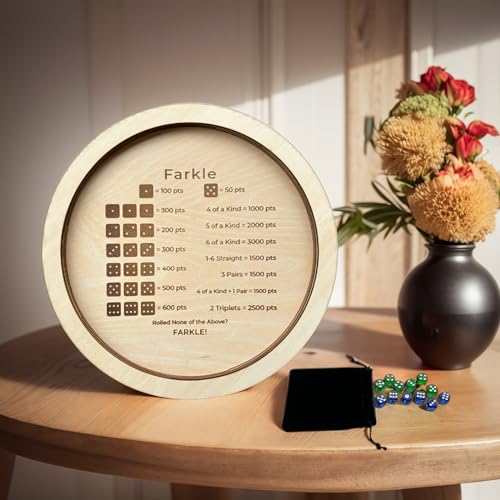 Farkle Dice Tray, Farkle Dice Game with Tray and 2 Sets of 6 Dice, 12" Wooden Dice Tray for The Classic Family Game