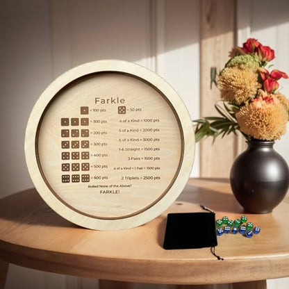 Farkle Dice Tray, Farkle Dice Game with Tray and 2 Sets of 6 Dice, 12" Wooden Dice Tray for The Classic Family Game