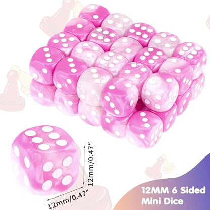 36 Pieces 12mm 6 Sided Mini Dice Set,Two Colours D6 Game Dice Set,6 Sided Standard Game Dice for Board Games Dice Games Classroom Teaching Dices Game,with Portable Gaming Box(Pink & White) - color: D6-pink & White