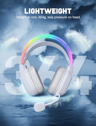 Gaming Headset with Microphone, RGB Lights, Detachable Cat Ear, Lightweight Over-Ear Headphones with Adjustable Headband for PC, PS4, PS5, Mac, Switch, Surround Sound, in-Line Control, White - color: White