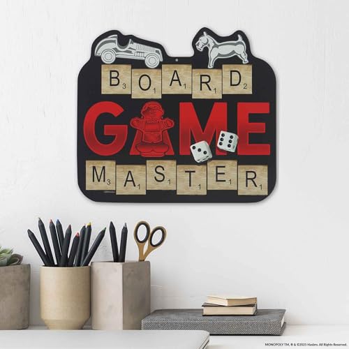 Hasbro Board Game Master Metal Sign | Fun Game Room Wall Decor Featuring Scrabble, Monopoly and Candy Land - color: Black
