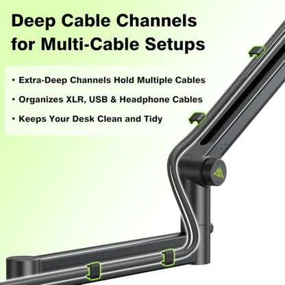 AA AUDIO ACCESSORY Mic Arm Desk Mount (Design for Heavy Mic) 6.6lbs Load Capacity, Stable Gear Lock Never Sags, Metal Low Profile Microphone Boom Stand for Shure SM7B SM7dB MV7, Blue Yeti, Rode PodMic - color: Black