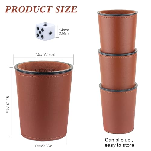 Felt-Lined PU Leather Dice Cup Set, 6 Quiet Shaker Cups With 36 Dice for Bar Party Yahtzee Farkle Games, Dark Brown - color: Dark Brown