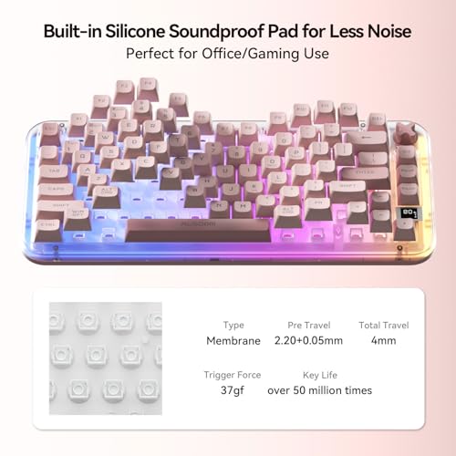 AUSDOM K75pro Wireless Gaming Creamy Keyboard, Tri-Mode BT/2.4G/USB-C Computer Keyboard, RGB Backlit Media Knob Creamy Keyboard, Pink - color: Pink