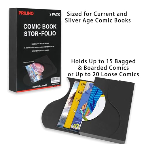 2-Pack Black Comic Book Stor-Folio - Storage Box for Current and Silver Age Comics, Portable Folio With Strong Magnetic Closure, Ideal for Conventions - size: 2ct Black Comic Book Stor Folio