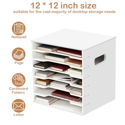 7 Tiers 12" x 12" Scrapbook Paper Storage, Cardstock File Organizer with Adjustable Shelves, Construction Paper Organizer, Desktop File for Home Office School Classroom, White