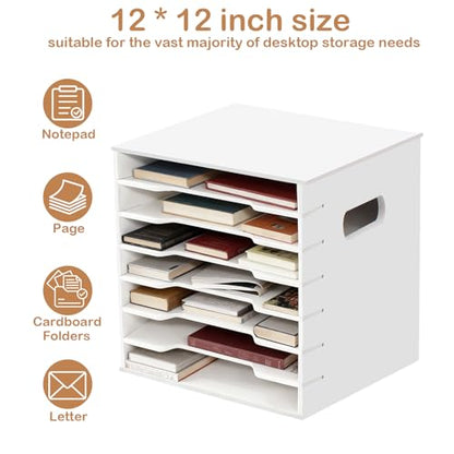 7 Tiers 12" x 12" Scrapbook Paper Storage, Cardstock File Organizer with Adjustable Shelves, Construction Paper Organizer, Desktop File for Home Office School Classroom, White