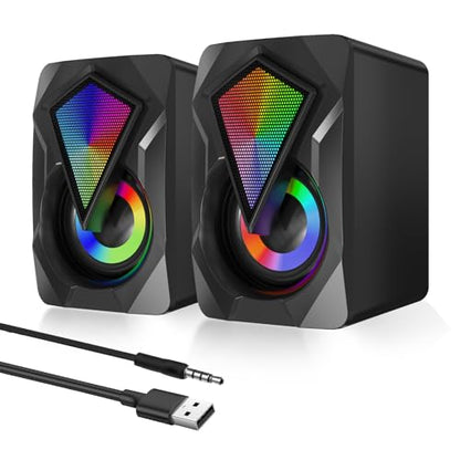 Computer Speakers for Desktop, USB Powered Stereo Speakers with RGB Lights | Rich Stereo Sound, Colorful RGB Lighting, Compact Design, Simple Volume Control, and Plug-and-Play Setup for Laptop Monitor