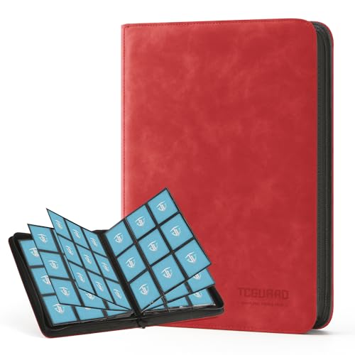 Trading Card Binder, 9 Side Loading Pocket Card Album Hold Up to 540 Cards, Zipper Binder for Cards Collection, TCG Card Holder for Game Card, Sports Card, Yugioh, MTG etc.（Red 9） - color: Red 9