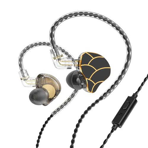 In Ear Monitor Headphones Dual Magnetic Dynamic Driver IEM with Mic, Black | Hybrid Banlance Armature with Dynamic in Ear Headphones IEM Earphones Gaming Earbuds - color: H818-Black