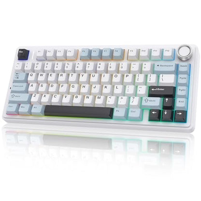 Aula F75 Wireless Mechanical Keyboard, 75% Hot Swappable Custom Gaming Keyboard with Knob,BT5.0/2.4GHz/USB-C,RGB Backlit,Pre-lubed Reaper Switches, Mechanical Gaming Keyboards (Glacier Blue) - color: Glacier Blue