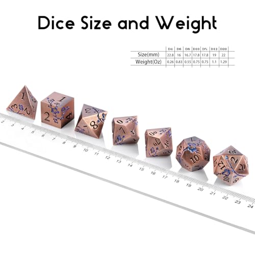 DNDND Metal Dice, 7 PCS Heavy Solid Metallic Flower DND Dice Set with Gorgeous Gift Case for D&D Dungeons and Dragon Tabletop Game (Ancient Copper) - color: Flower Copper