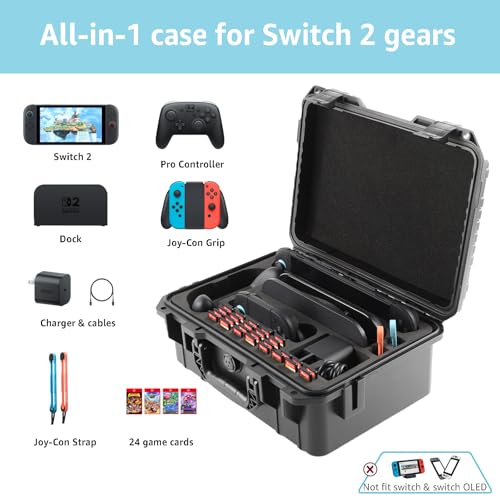 Drogear Switch 2 Carrying Case, 26 Game Card Slots, Portable Travel Hard Full Protection, All In One Storage Case for Nintendo Switch 2 Console Accessories PlayStation Vita, Waterproof & Shockproof