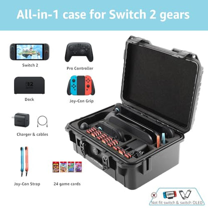 Drogear Switch 2 Carrying Case, 26 Game Card Slots, Portable Travel Hard Full Protection, All In One Storage Case for Nintendo Switch 2 Console Accessories PlayStation Vita, Waterproof & Shockproof