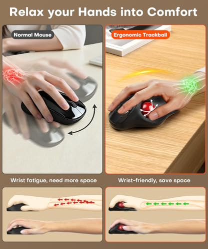 Ergonomic Wireless Trackball Mouse, Bluetooth & 2.4G Multi-Device Computer Mouse, 5 Adjustable DPI Thumb-Controlled Quiet Mice for Mac, Laptop, PC, Windows - Red - color: Red