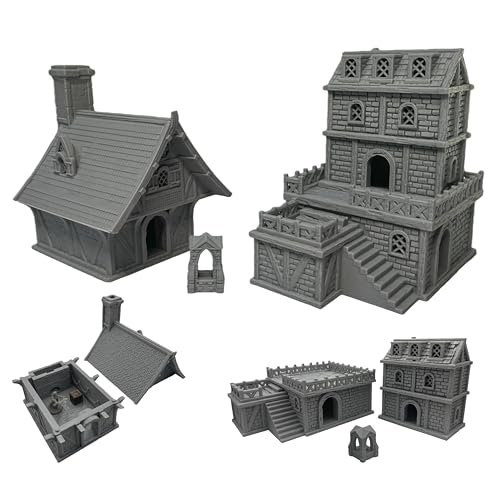 HAUTICO Medieval Tabletop Terrain Set for 18mm & 28mm Miniatures – Paintable Wargame & Diorama Building Kit (28mm Scale)
