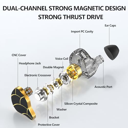 In Ear Monitor Headphones Dual Magnetic Dynamic Driver IEM with Mic, Black | Hybrid Banlance Armature with Dynamic in Ear Headphones IEM Earphones Gaming Earbuds - color: H818-Black