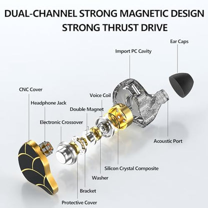 In Ear Monitor Headphones Dual Magnetic Dynamic Driver IEM with Mic, Black | Hybrid Banlance Armature with Dynamic in Ear Headphones IEM Earphones Gaming Earbuds - color: H818-Black