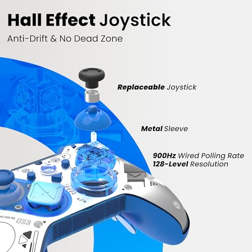ZD O+ Excellence Wireless PC Controller – Modular Design, Hall Effect Joysticks, Remappable Buttons, RGB & Audio Jack for Switch/Switch2, PC, Android, iOS & Steam (Clear Blue) - color: Clear Blue