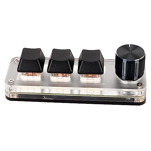 One Handed Macro Keyboard USB Mini Keypad Programmable Keypad Mini Mechanical Keyboard with Pressable Knob Custom Keys Red Switch for OS PC Gaming (3 Keys 1 Knob) - size: 3 Keys 1 Knob