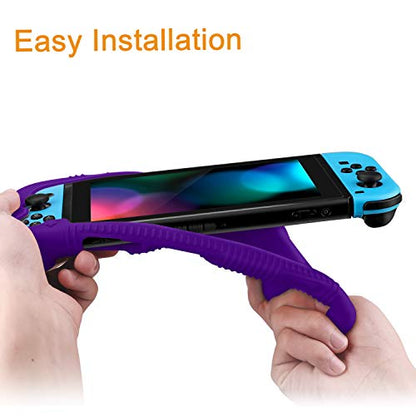 FINTIE Soft Silicone Protective Case Compatible with Nintendo Switch 2017 | Ergonomic Grip Design, Kickstand Compatible, Anti-Slip, Anti-Scratch & Shock-Absorption Grip Case for Switch 6.2-inch, Purple - color: Purple